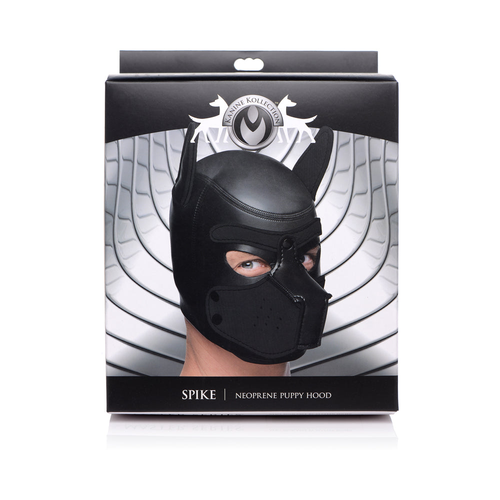 Master Series Spike neoprene puppy hood in black with muzzle and poseable ears - BDSM Authority