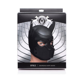 Master Series Spike neoprene puppy hood in black with muzzle and poseable ears - BDSM Authority