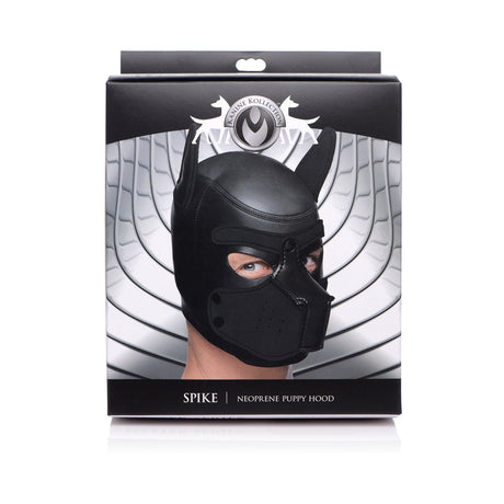 Master Series Spike neoprene puppy hood in black with muzzle and poseable ears - BDSM Authority