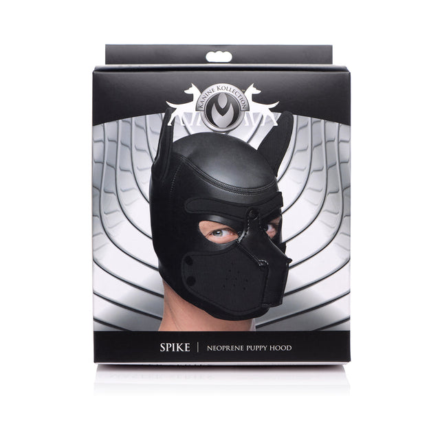 Master Series Spike neoprene puppy hood in black with muzzle and poseable ears - BDSM Authority