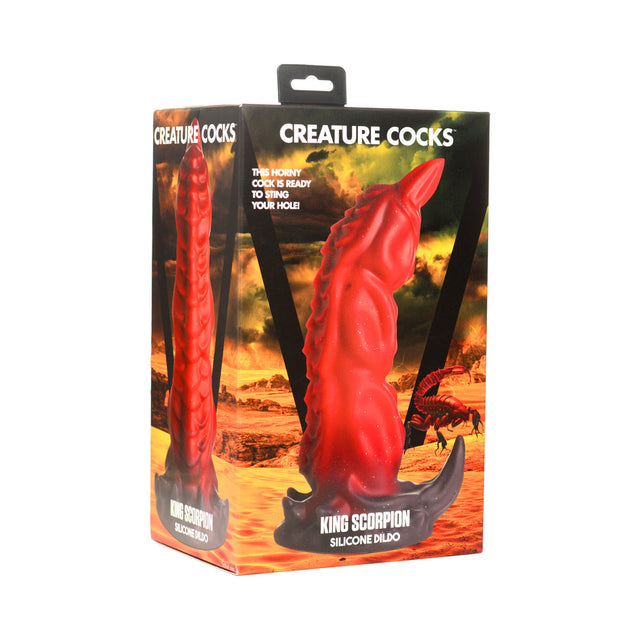 Creature Cocks King Scorpion silicone scorpion dildo with red and black segmented glitter shaft and suction cup base - BDSM Authority