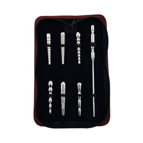 Rouge stainless steel 7-piece penis plug set with handle and bag - BDSM Authority