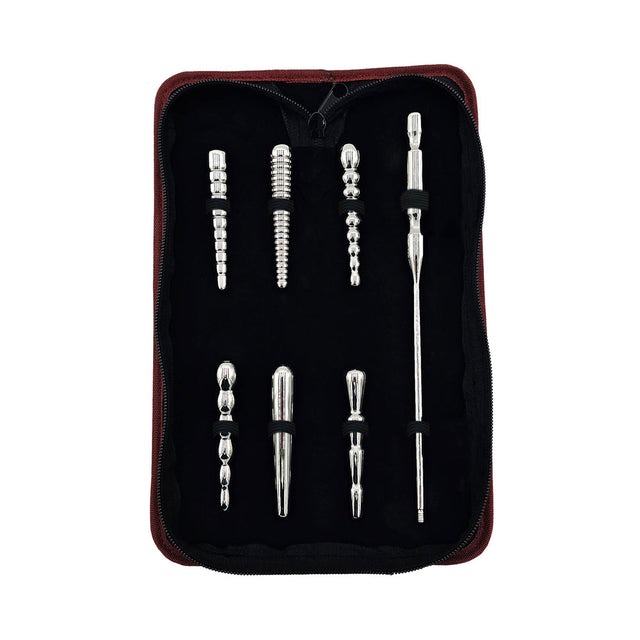 Rouge stainless steel 7-piece penis plug set with handle and bag - BDSM Authority