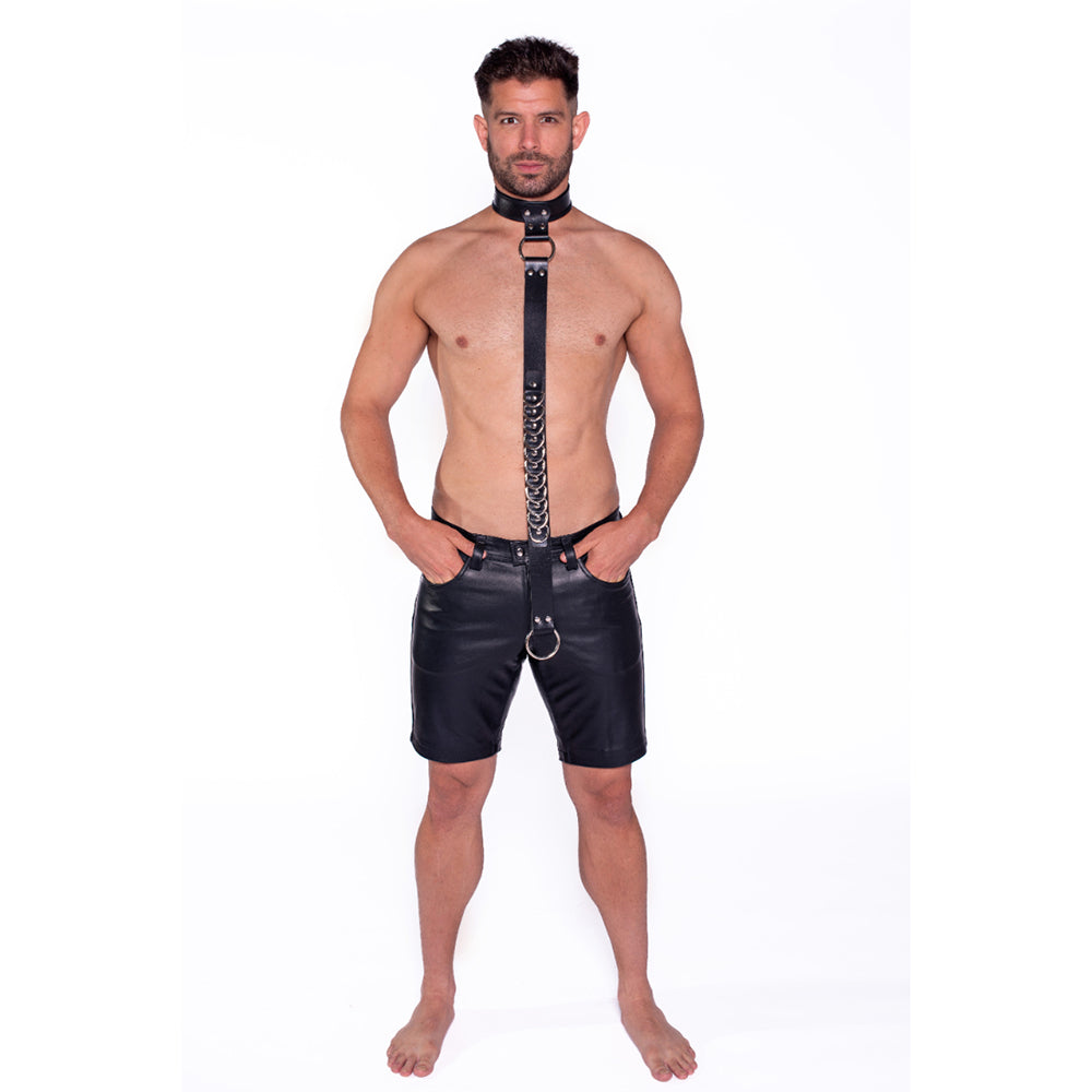 Prowler RED leather collar central metal O-ring detail - BDSM Authority