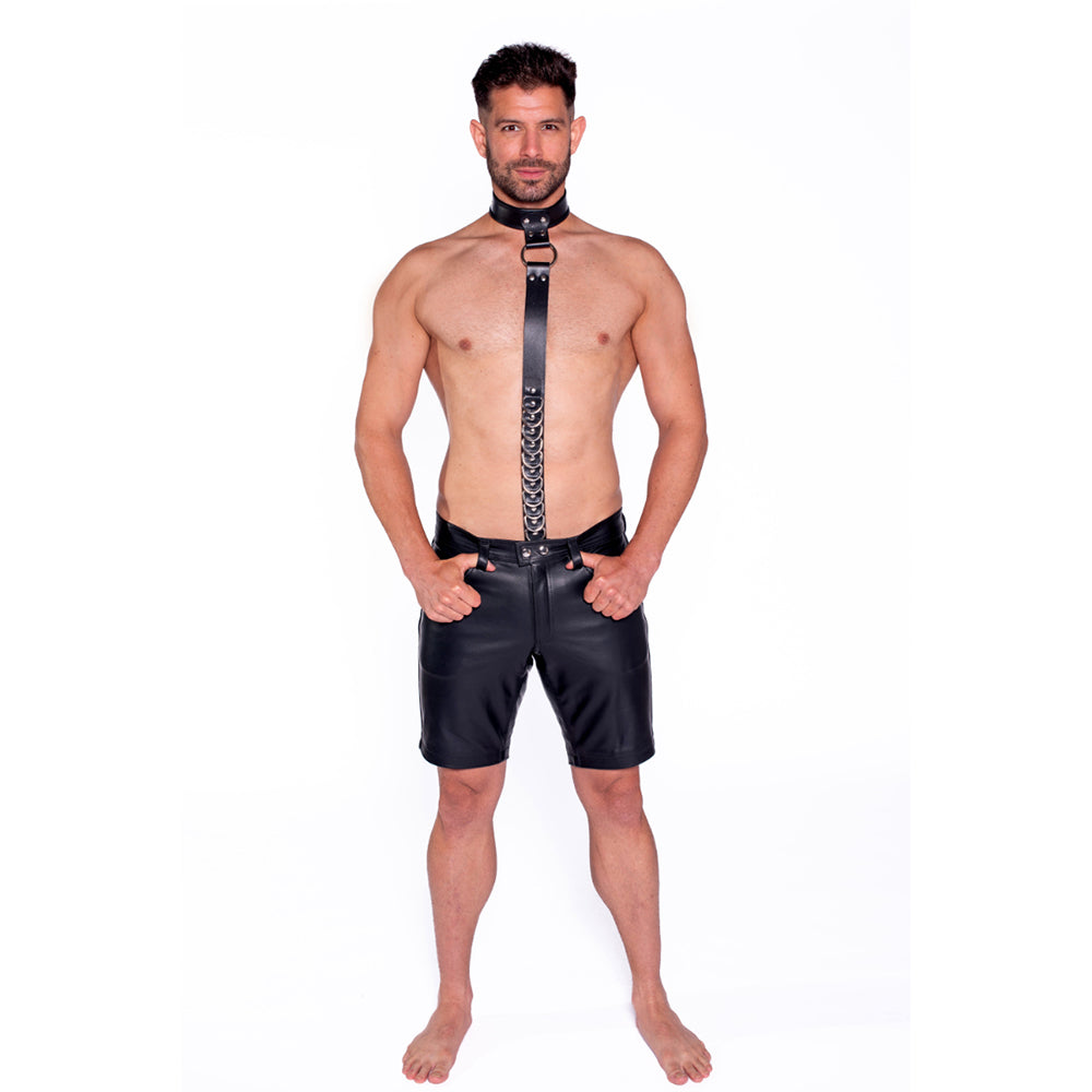 Prowler RED leather collar 11 D-ring attachment strap - BDSM Authority