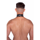 Prowler RED genuine leather bondage collar with strap - BDSM Authority