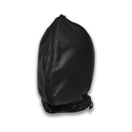 Prowler RED leather double hood with front zipper laced at the back - BDSM Authority