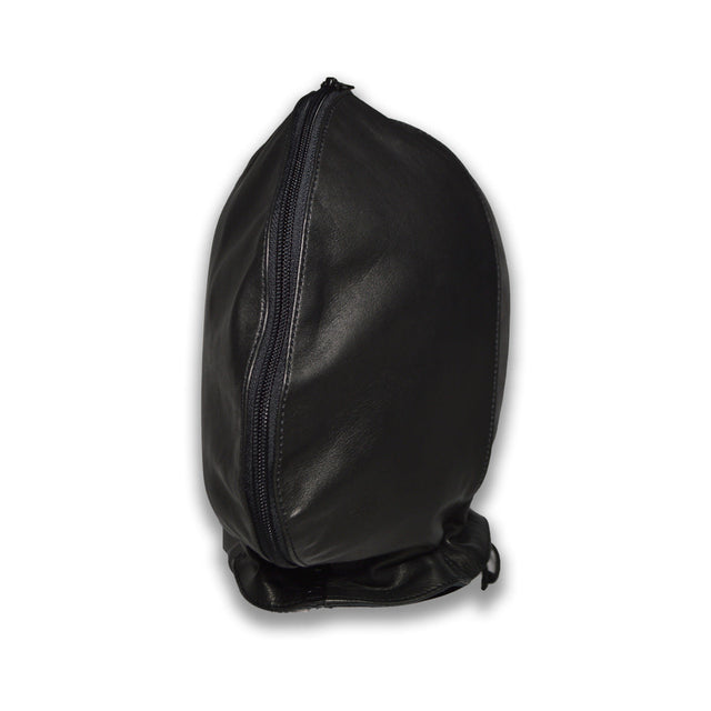 Prowler RED leather double hood with front zipper laced at the back - BDSM Authority