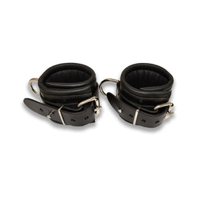 Prowler RED lockable leather wrist restraints in black S/M pair - BDSM Authority