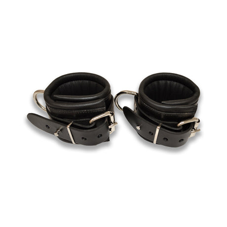 Prowler RED lockable leather wrist restraints in black S/M pair - BDSM Authority