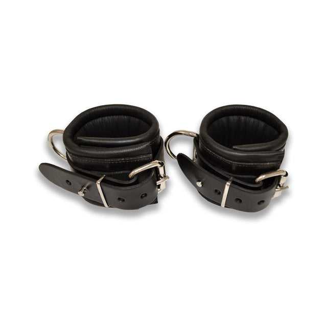 Prowler RED lockable leather wrist restraints in black S/M pair - BDSM Authority