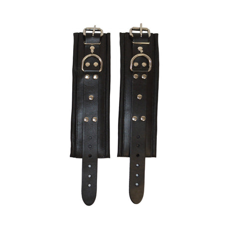 Prowler RED leather wrist cuffs with locking posts detail - BDSM Authority