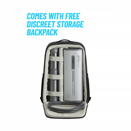Autoblow VacuGlide 2 with its included discreet storage backpack open - BDSM Authority