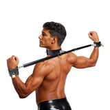 Master Series Dominion spreader bar with collar worn across the chest - BDSM Authority