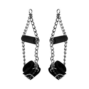 Strict Leather fur-lined nubuck suspension cuffs pair with grip handles - BDSM Authority
