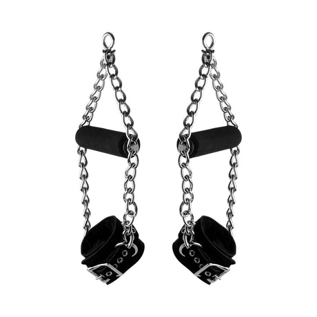 Strict Leather fur-lined nubuck suspension cuffs pair with grip handles - BDSM Authority