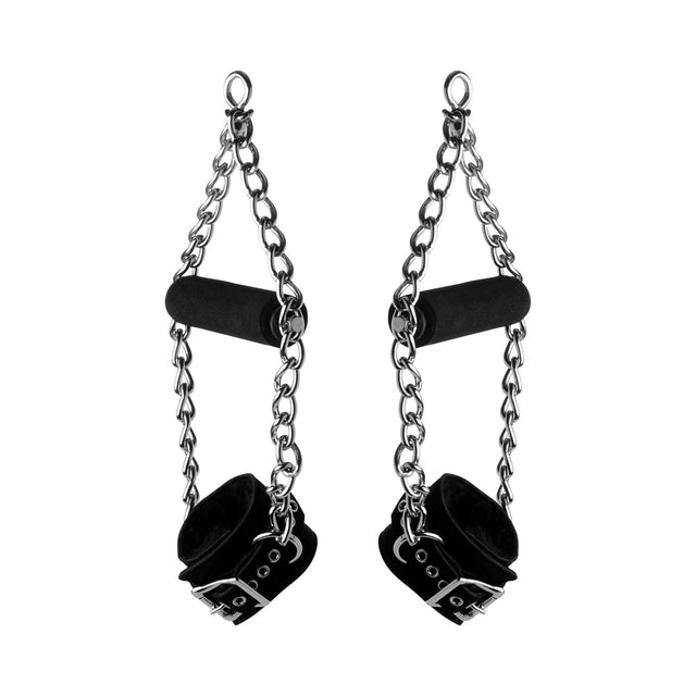 Strict Leather fur-lined nubuck suspension cuffs pair with grip handles - BDSM Authority