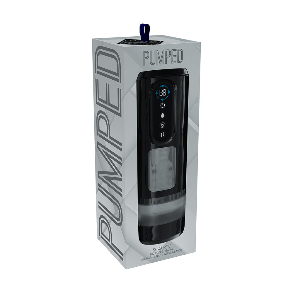 PUMPED Sensurge automatic rechargeable heating suction masturbator in black - BDSM Authority
