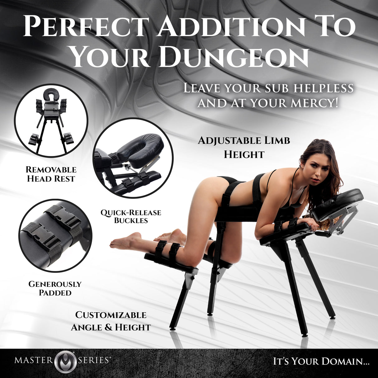 Obedience Heavy-Duty Bondage Bench angle view - BDSM Authority
