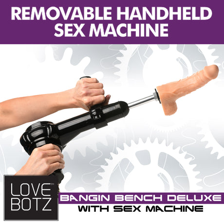 Deluxe Sex Machine Bondage Bench with Thrusting Machine angle view - BDSM Authority