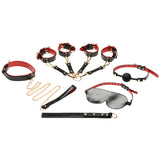 Labeled layout of the Lover's Deluxe Bondage Set contents - BDSM Authority