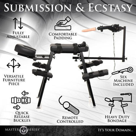 Obedience Bondage Chair with Sex Machine: restraint hardware detail - BDSM Authority