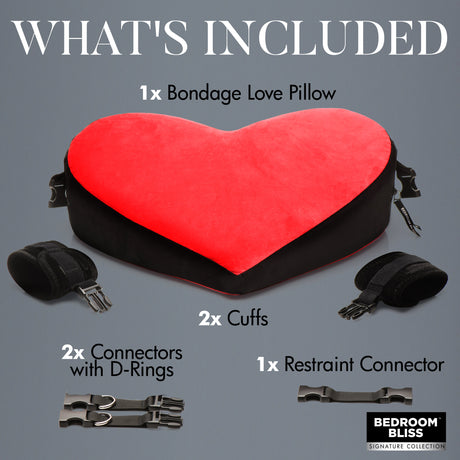 Heart-shaped foam love pillow dimensions shown - BDSM Authority