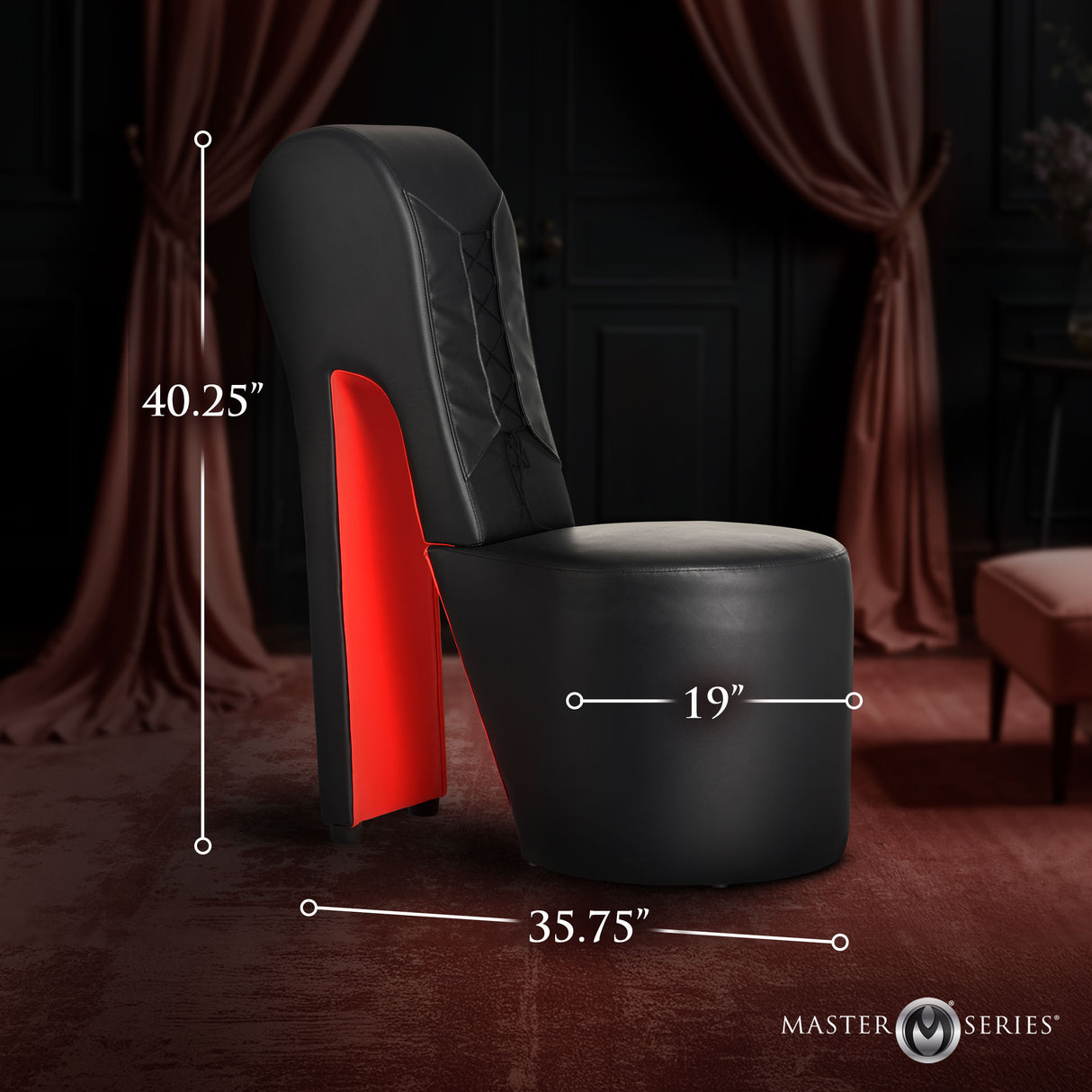 Red corset chair vegan leather upholstery closeup - BDSM Authority