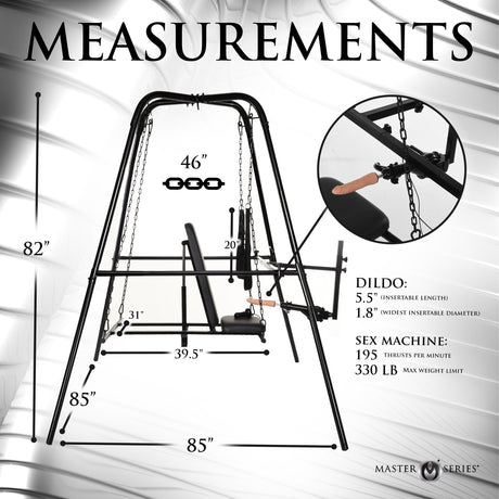 Deluxe Adjustable Sex Sling Throne with Sex Machine: restraint hardware detail - BDSM Authority