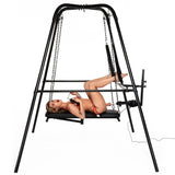 Deluxe Sex Sling Throne with detachable thrusting machine and adjustable stirrups: freestanding suspension frame, premium BDSM bondage furniture for couples - BDSM Authority