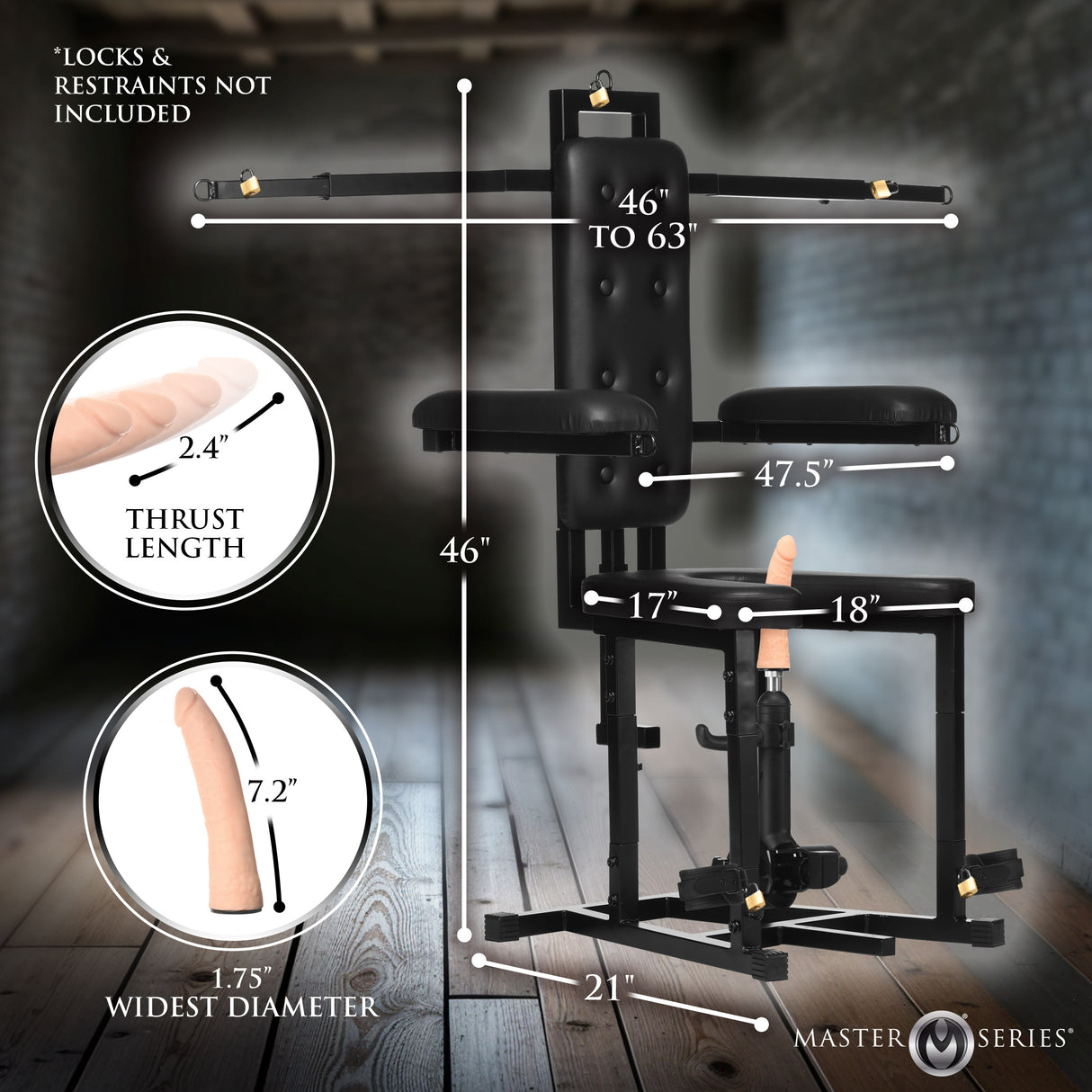 Enforcer Bondage Chair with Sex Machine: frame construction detail - BDSM Authority
