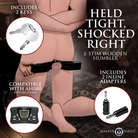 Exposed e-stim wooden humbler hinged opening detail - BDSM Authority