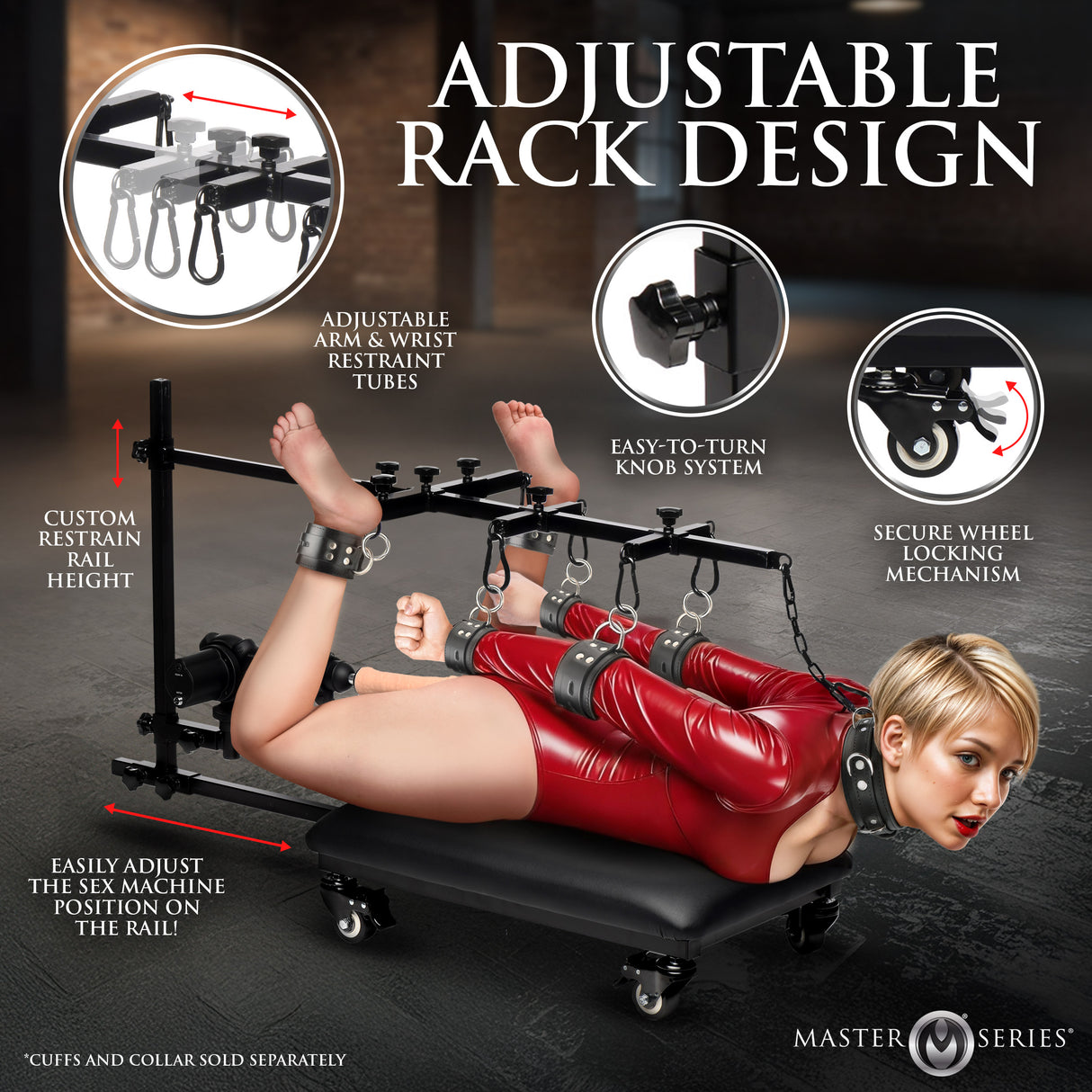 Hog Tie Bondage Rack with Sex Machine close-up detail - BDSM Authority