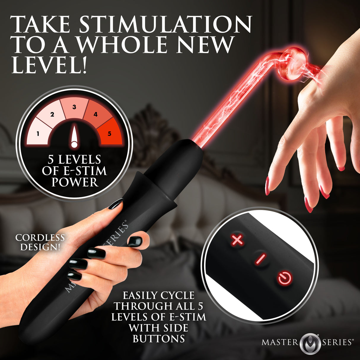 Black Elektrawand violet wand handle and control detail - BDSM Authority