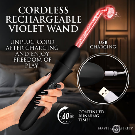Black Elektrawand violet wand glass comb and tongue electrodes - BDSM Authority