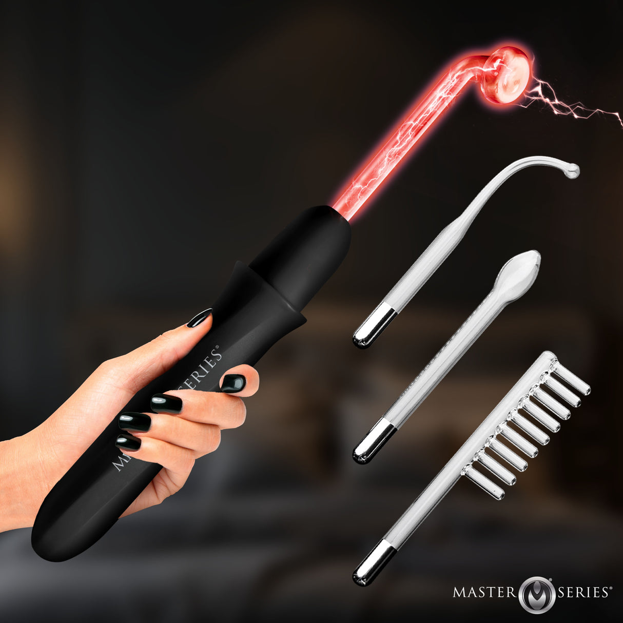 Black Elektrawand rechargeable violet wand with four glass attachments - BDSM Authority