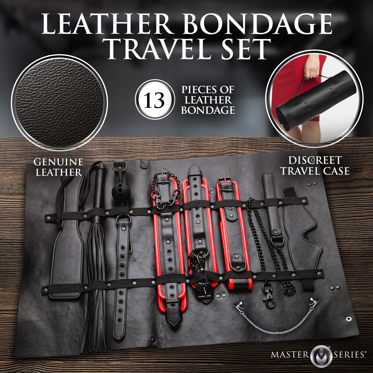 Scarlet Seduction Leather Bondage Travel Set detail view 5 - BDSM Authority