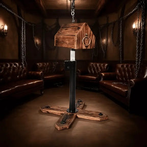 Height-adjustable St. Andrew's cross with solid elm frame and integrated restraint hardware, BDSM Authority