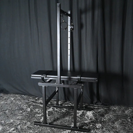 Adjustable Breeding Stand BDSM Positioning System, heavy-duty adjustable BDSM furniture featuring reinforced frame, padded supports, and secure multi-point restraint system for stable positioning and support.
