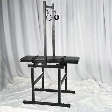Adjustable Breeding Stand BDSM Positioning System, heavy-duty adjustable BDSM furniture with reinforced frame, padded supports, and multi-point restraint system designed for stable positioning and support.
