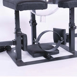 Adjustable queening chair with transparent funnel and head placement for BDSM and fetish furniture setup
