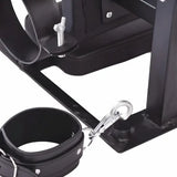 Adjustable queening chair with transparent funnel and feet restraint for BDSM and fetish furniture use
