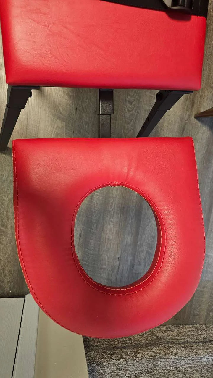 Adjustable Spanking Stand Bondage Table with head piece, heavy-duty BDSM furniture featuring padded body support, adjustable headrest, and reinforced frame for secure positioning and stability.
