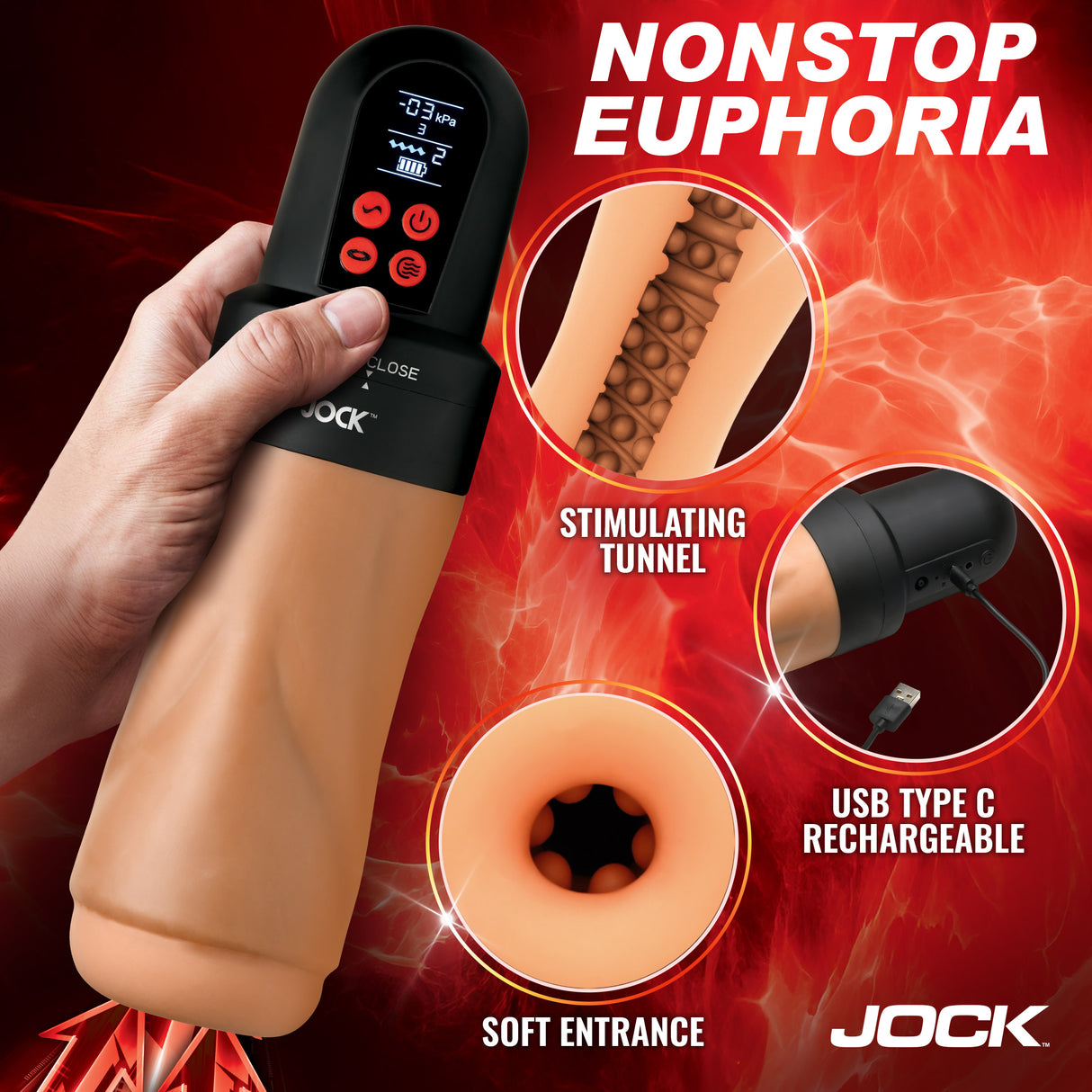 Control buttons on the JOCK sucking and vibrating masturbator - BDSM Authority
