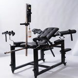 Commercial Adjustable Bench System with Integrated Motion Unit full view, heavy-duty adjustable seating system featuring reinforced frame, padded bench, and integrated motion mechanism for stable support and controlled positioning.
