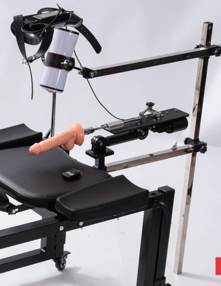 Commercial Adjustable Bench System with Integrated Motion Unit attachment view, heavy-duty adjustable seating system featuring reinforced frame, padded bench, and integrated motion mechanism for stable support and controlled positioning.
