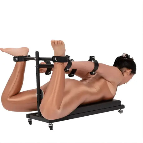 Hogtie platform shown in use with model - BDSM Authority