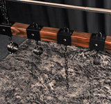 Elm wood spreader bar shown with three cuffs along the carbonized elm bar - BDSM Authority