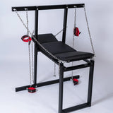 Exhibition bench for bondage, humiliation, and BDSM fetish play furniture with sturdy frame design
