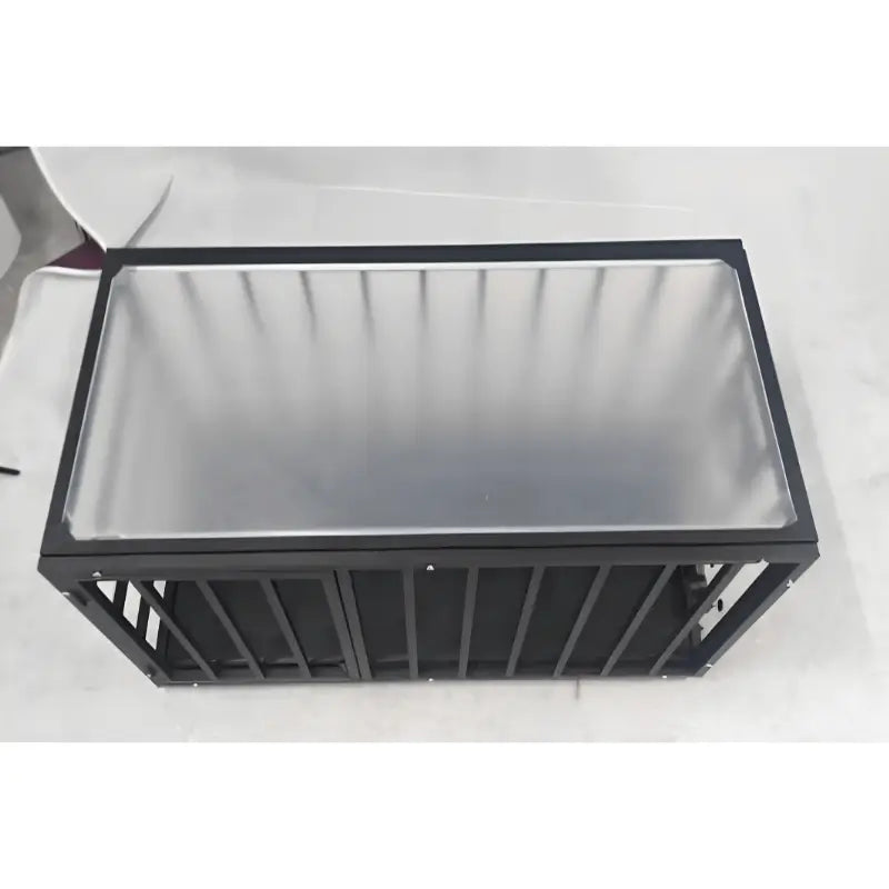 Heavy-duty clear table cage with reinforced transparent enclosure and steel support frame design
